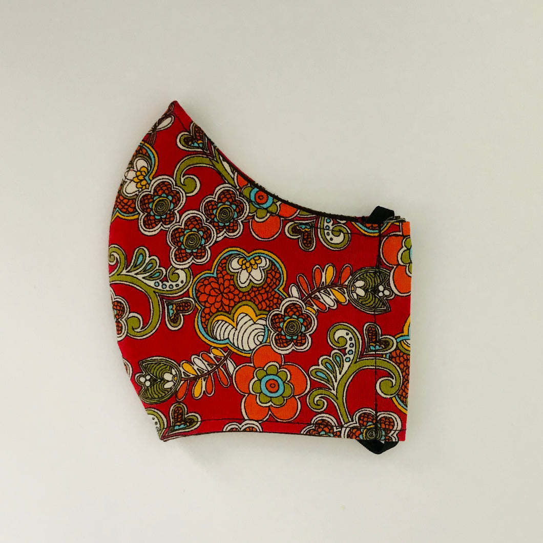 Red floral fabric face mask