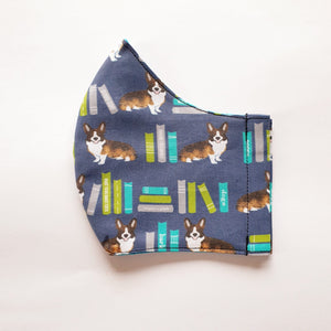 Corgi library fabric face mask