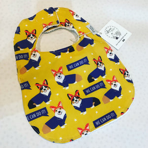 Corgi Rosie the Riveter Bib